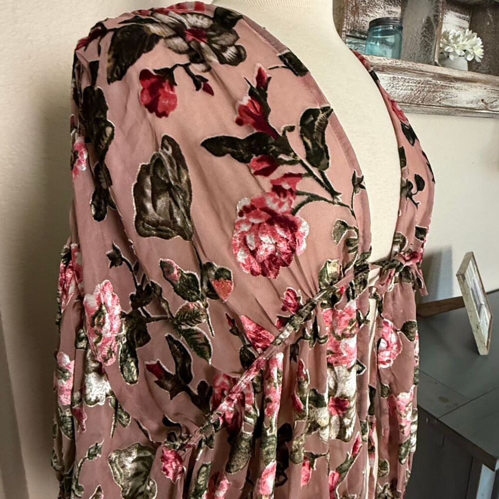 Free People Juliet Velvet Floral Balloon Long Sleeve Kimono Multicolor One Size - Picture 9 of 13